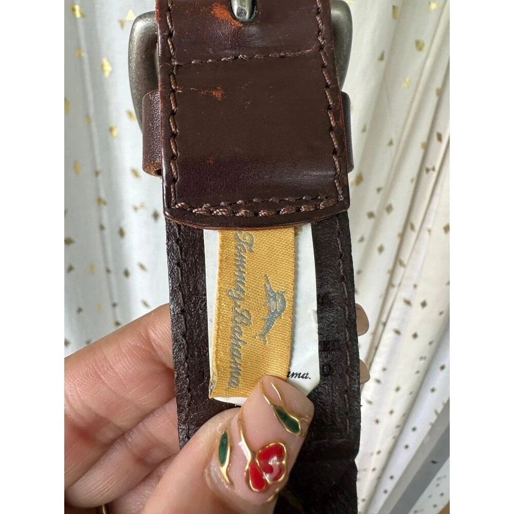 Tommy Bahama Men's Classic Genuine Leather Braided Woven Brown Belt 42